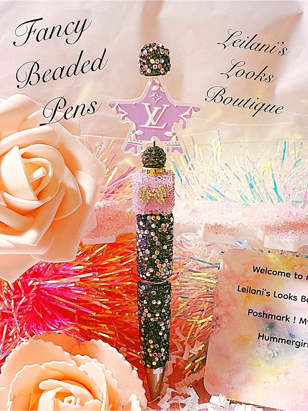Fancy beaded Pen/gifts/purple star/purple beads/girly